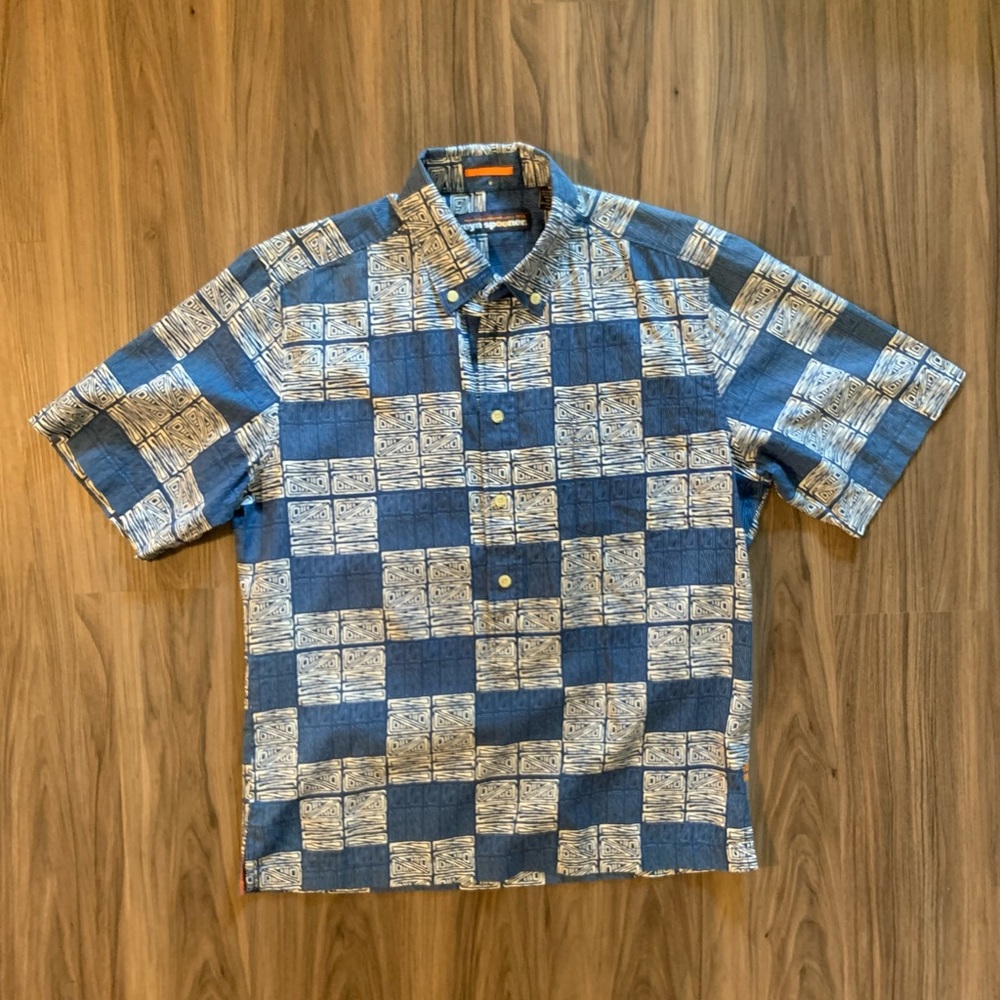 Men’s Printed Woodblock Half Placket Botton Pullover Shirt